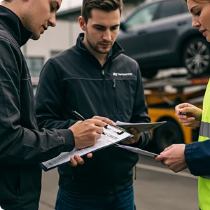 Equipe realizando transporte de veículo